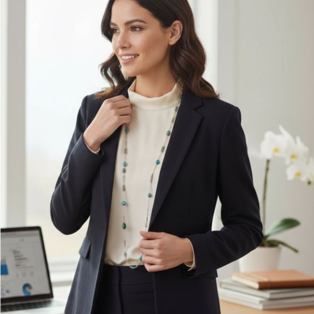🖤 J.Crew Regent Blazer & Erwin Pearl Faux Turquoise Necklace Set – Size 4 flaw - Picture 1 of 15